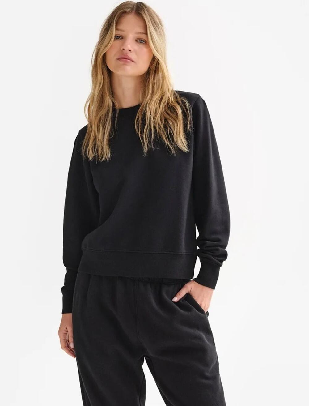 NWOT MATE the Label Organic Fleece Shrunken Crew Neck Sweatshirt Jet Black Large